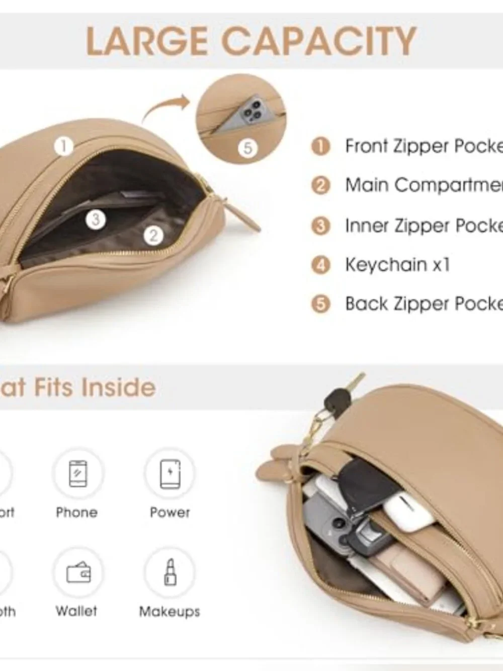Top Grain Leather Crossbody Bum Bag with RFID Blocking, Adjustable Strap